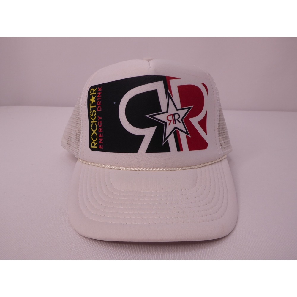Rockstar Energy Drink White Trucker Snapback Hat Cap